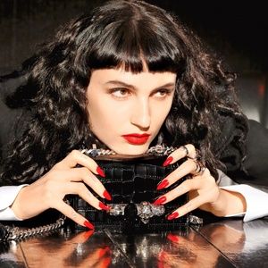 Alexander McQueen Black Croc Embossed Leather Jeweled Satchel Chain Bag